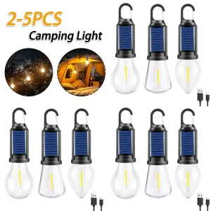 2-5PCS Solar Powered LED Lighting Lantern USB Charging Outdoor Tent Light Waterproof for Camping