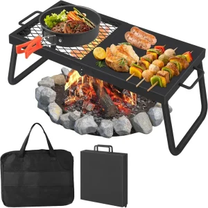 Folding Campfire Grill, Heavy Duty Steel Mesh Grate, Portable Camping Grates Over Fire Pit