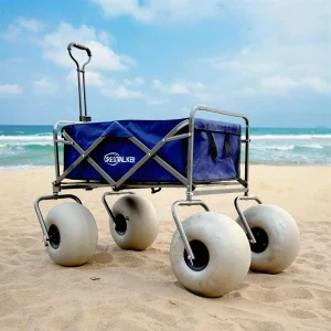 Collapsible Beach Cart with 13" Balloon Wheels, for Sand, Pump Included