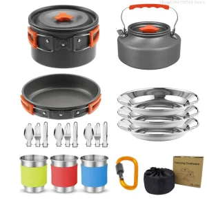 Outdoor cooking equipment - 2-3 person camping pot set with folding pot and kettle combination kit