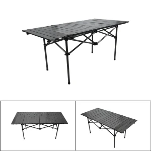 Folding Camping Table Multi Functional Black Portable 47.24in Carbon Steel Sturdy for Backyard BBQ Party