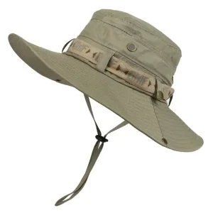 Summer Men Bucket Hat Outdoor UV Protection Wide Brim Panama Safari Hunting Hiking Mesh Hat