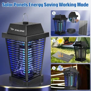 Solar Bug Zapper 4500V Electric Zapper and Dual Charging Electric Zapper Racket with UV Light