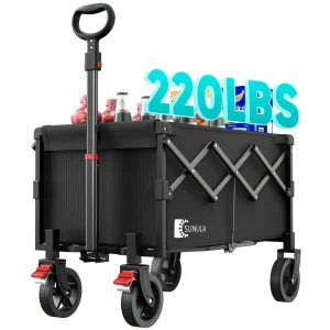 220LBS Collapsible Foldable Wagon Cart with Brake Wheels 130L Capacity